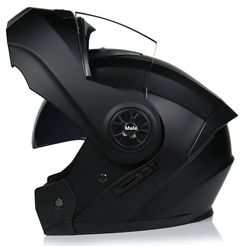 Asian black full face motorcycle helmet with ABS shell in S M L XL size options