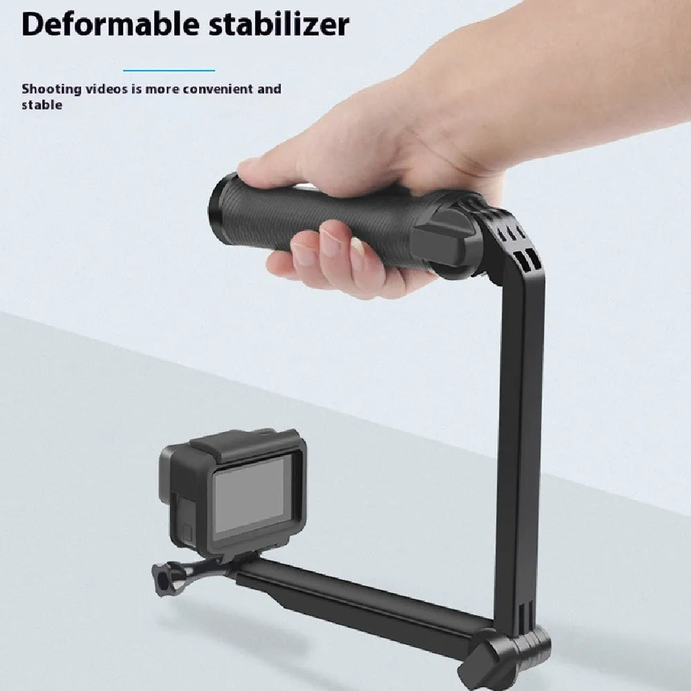 Black portable folding tripod stand for GoPro Hero action cameras.