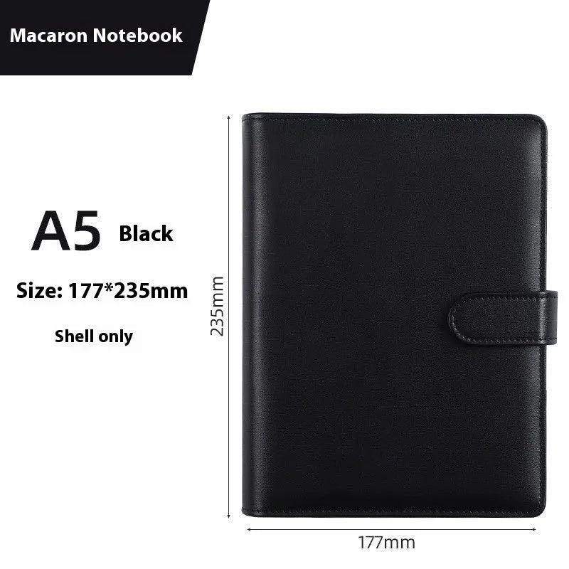 A5 PU leather zippered notebook shell in a solid colour, shown closed, for loose-leaf paper organisation.