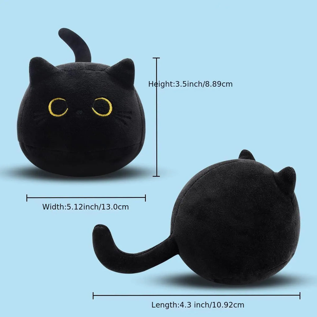 Large black fluffy cat plush toy with soft pillow cushion shape for kids and home decoration