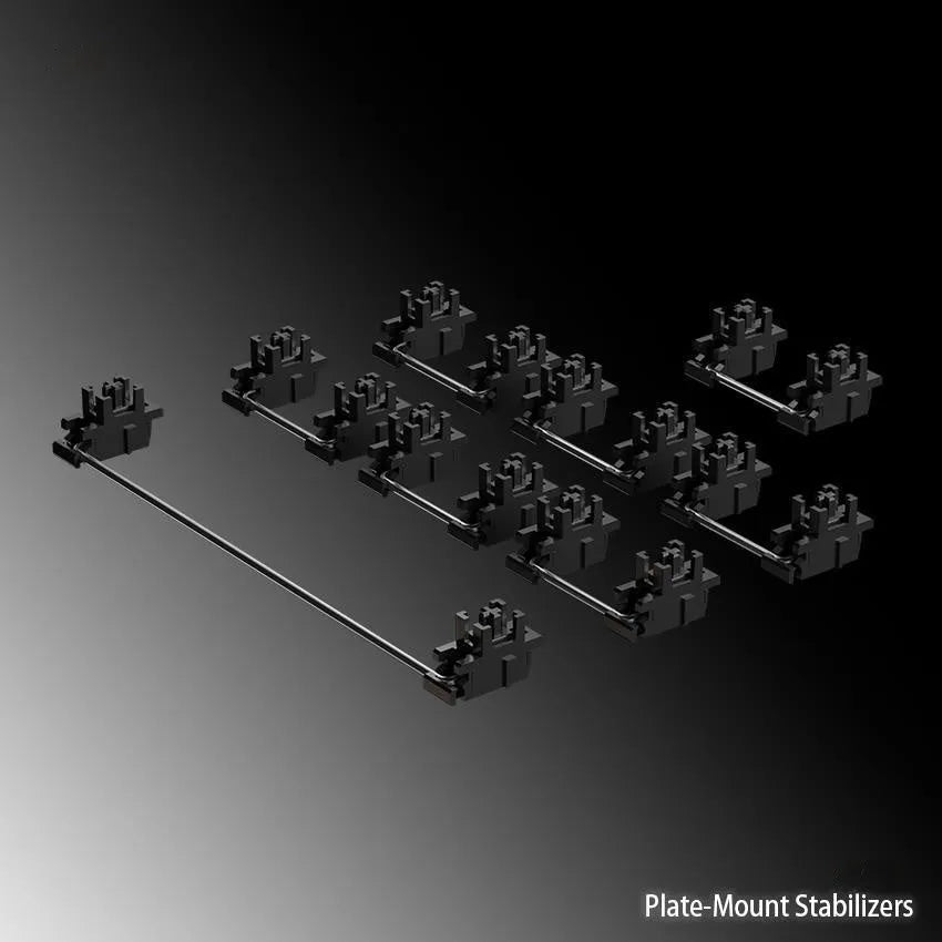 Keyboard stabiliser shaft accessories showing black and milky white options with different satellite axis sizes