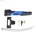 Mini plastic bicycle inflator for mountain bikes, shown in a choice of seven colours