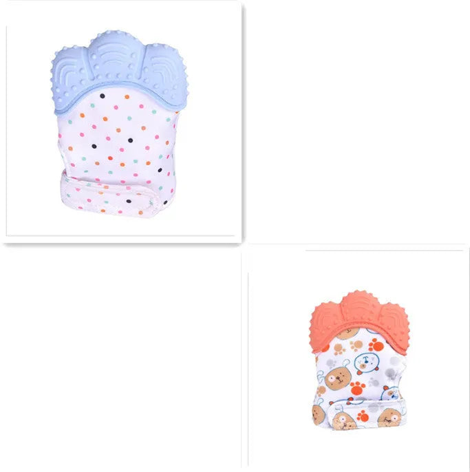 Silicone baby teether glove with Velcro strap in blue colour