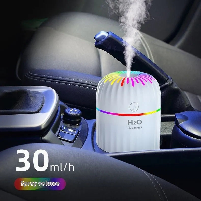Mini animal-shaped USB aromatherapy humidifier in green, pink, or white, showing compact size.
