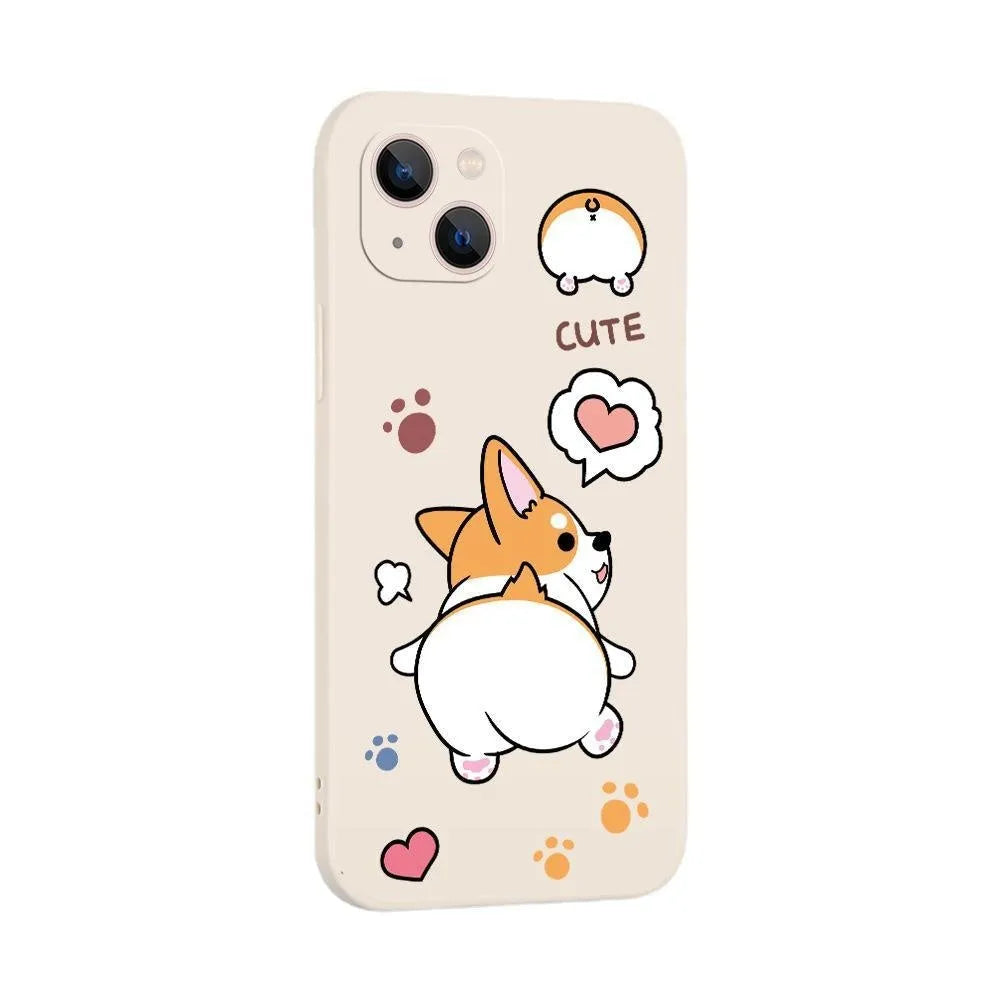 Corgi cartoon TPU phone case for iPhone with shockproof and anti-fingerprint design in classic black