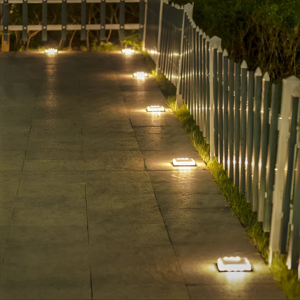 Solar floor tile lamp with aluminium alloy body and glass shade for outdoor staircase decoration