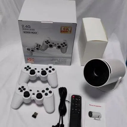 M300MAX portable projection game machine in red or white packaging with handles