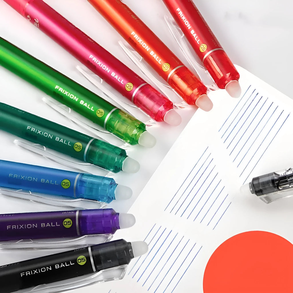 Ten-colour press open wipe pen set with 0.5mm tips, black red and blue shells, 145g pack