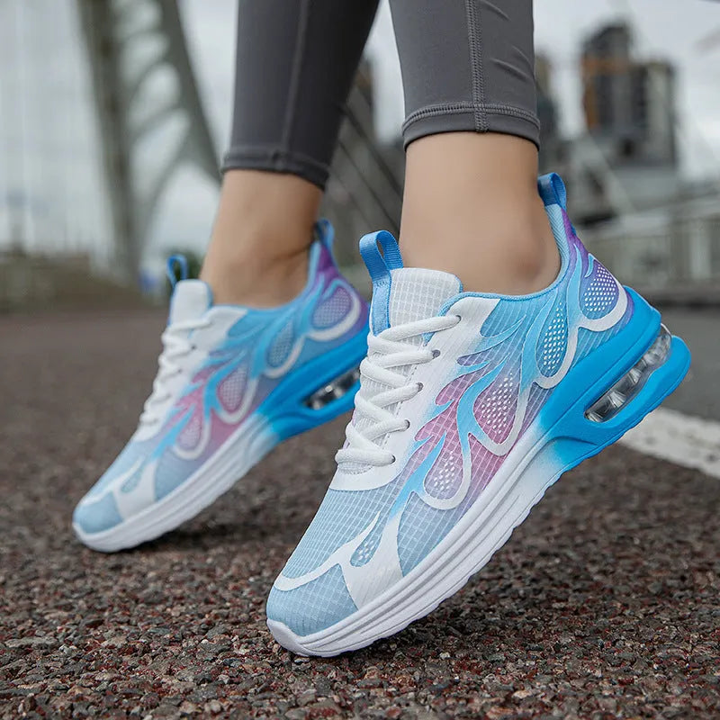 Women's casual sneakers in mesh fabric with a PU sole, shown in Pink, Plum Red, and Moonlight colour options.