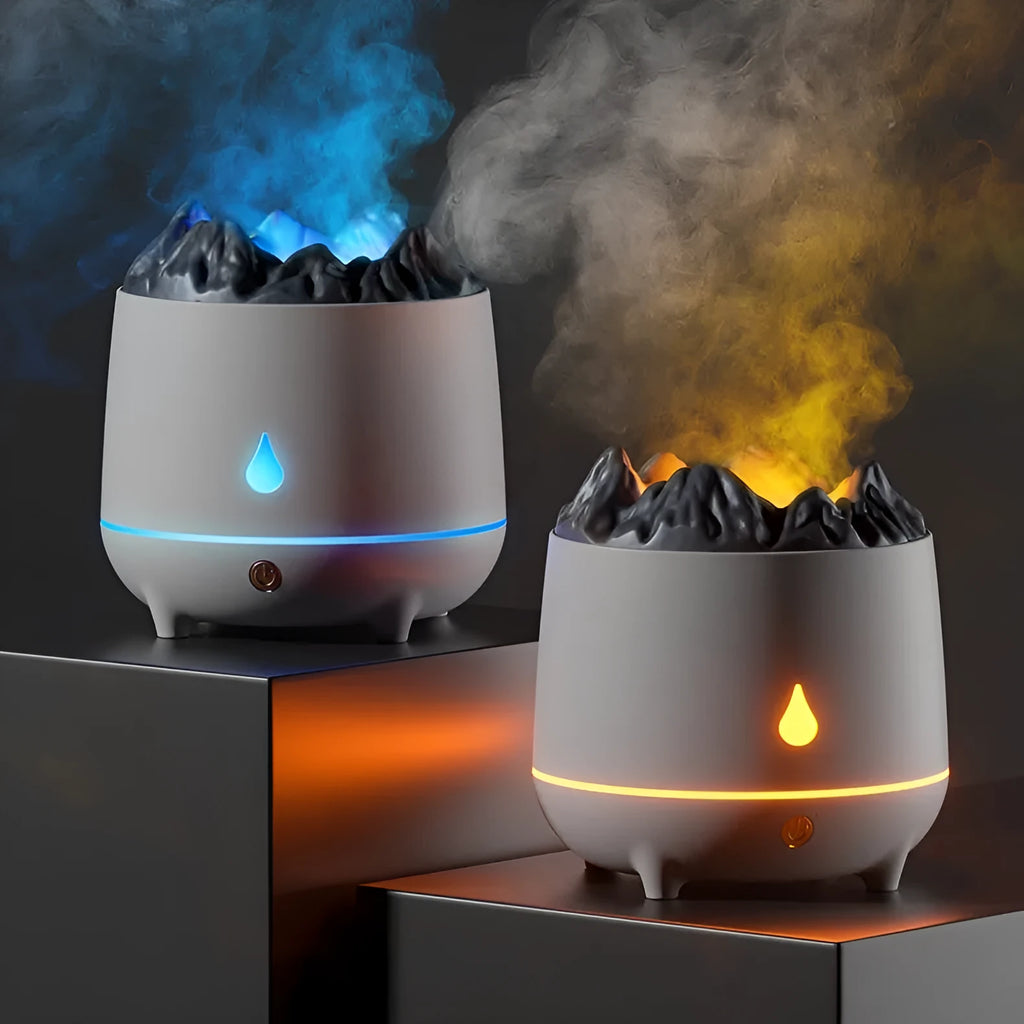 Volcano-shaped USB humidifier in black colour with mist output