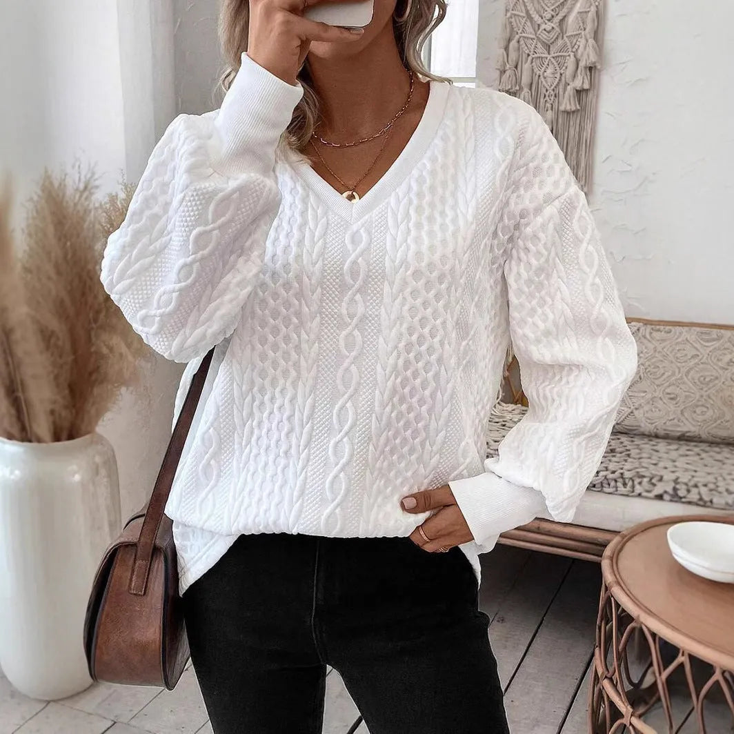 Loose fit long sleeve polyester T-shirt with 3D pattern in milky white