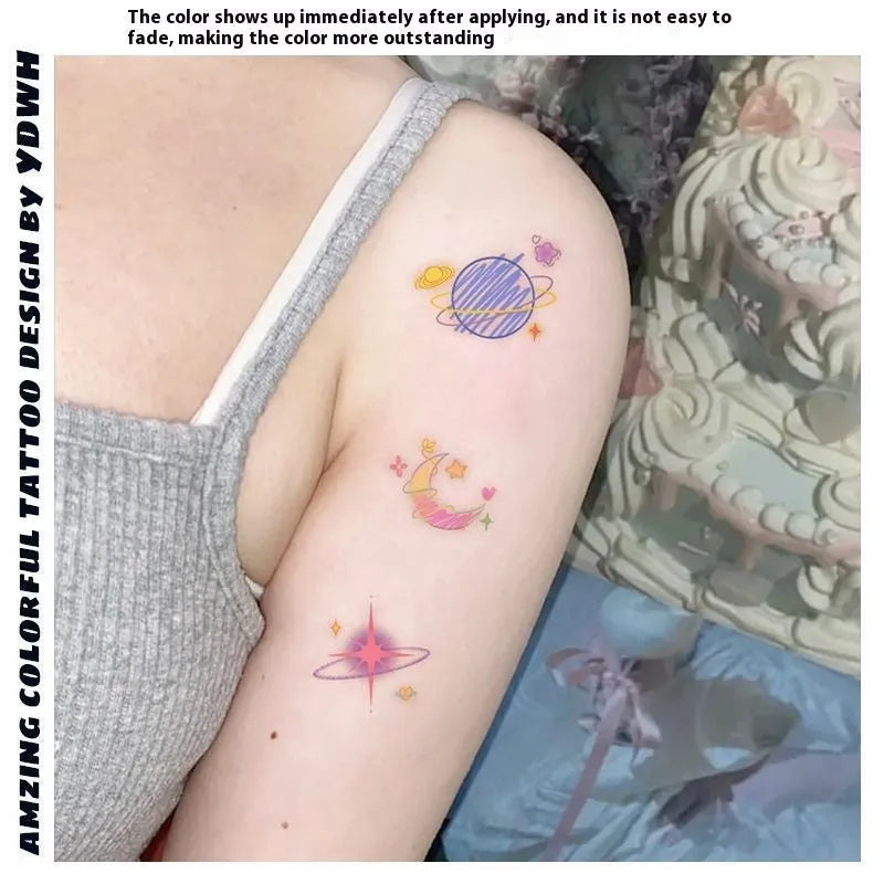 Butterfly sun moon geometric tattoo sticker for shoulder or clavicle placement