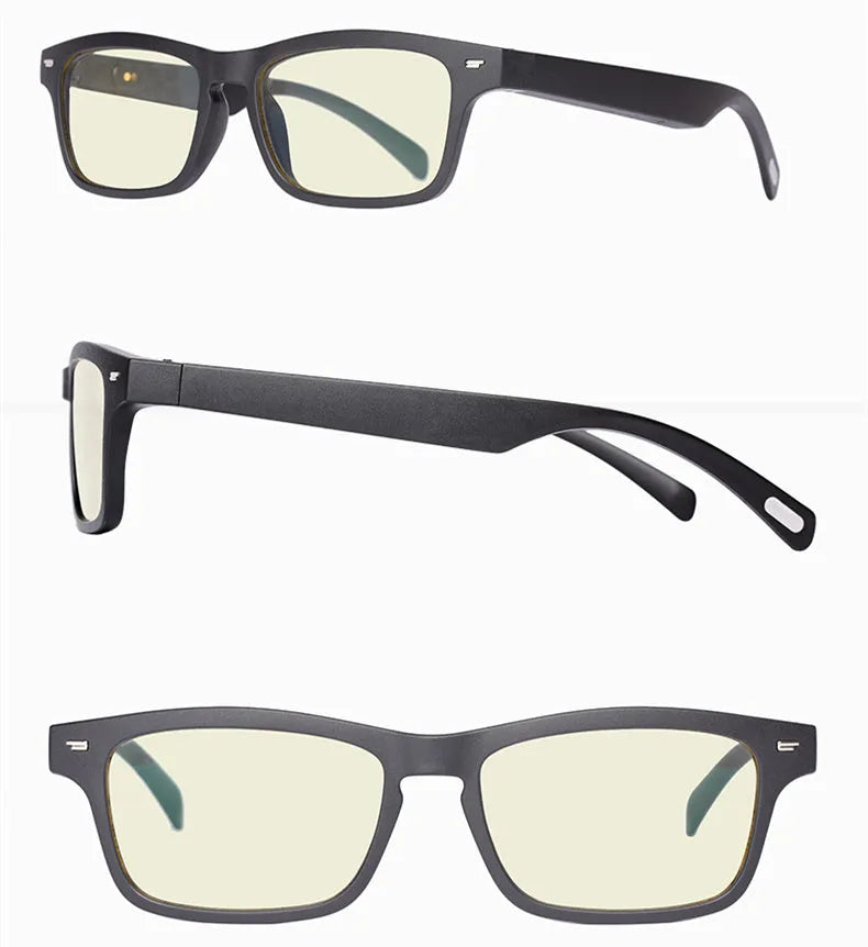 Semi-open smart glasses with PC+ABS frame, polarized anti-blue light lenses, and IPX7 waterproof rating for sports and driving.