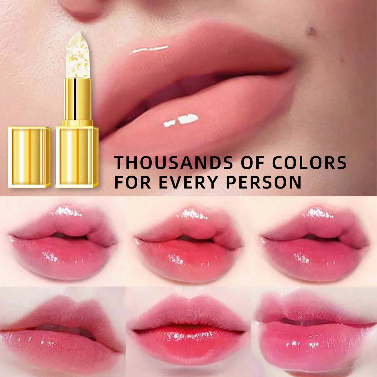 Anti-smudge colour-changing lipstick with warm gilding effect in 3.5g size