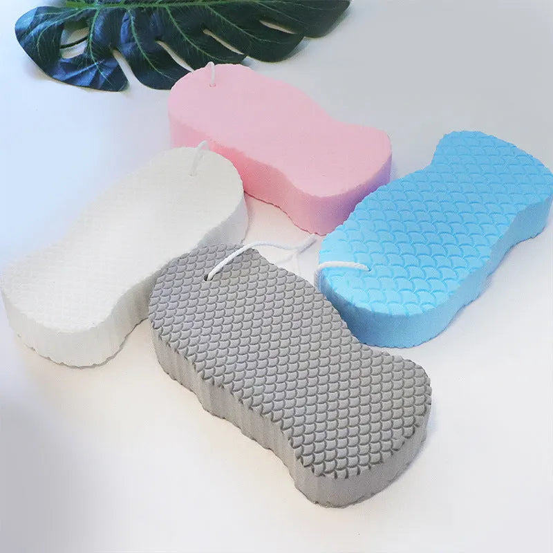 3D fish scale pattern bath ball sponge in white colour for gentle body exfoliation
