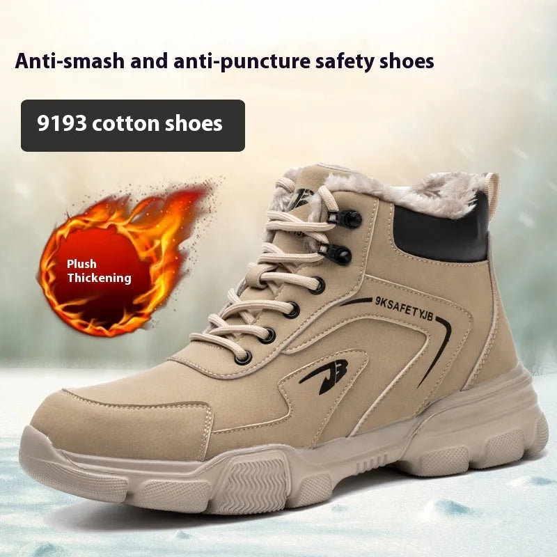 Brown leather lightweight labour protection safety shoes with anti-smashing and puncture-resistant toe caps on a rubber sole.