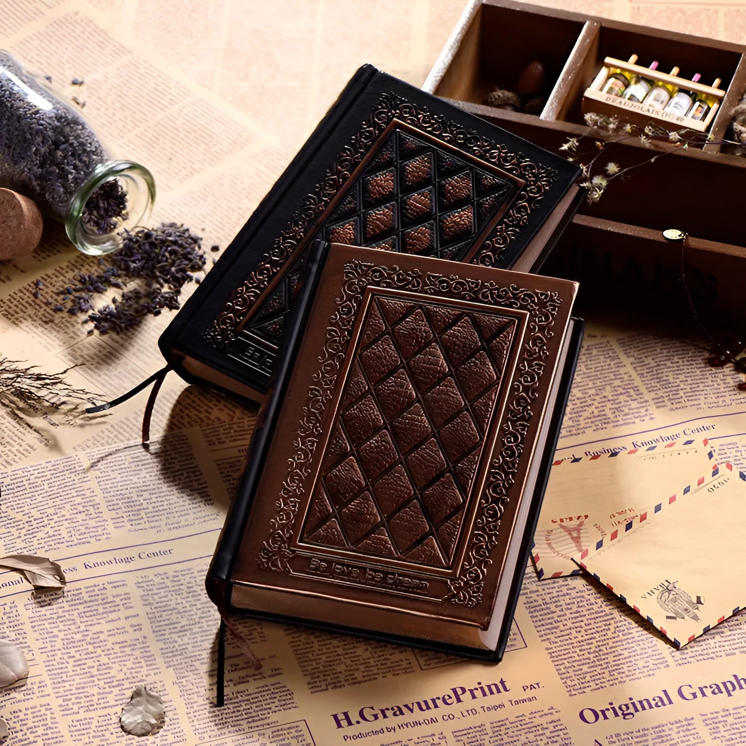 Embossed faux leather notebook in bronze colour with super thick pages