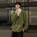 Men's loose fit V-neck cardigan sweater in cotton blend fabric available in multiple colours