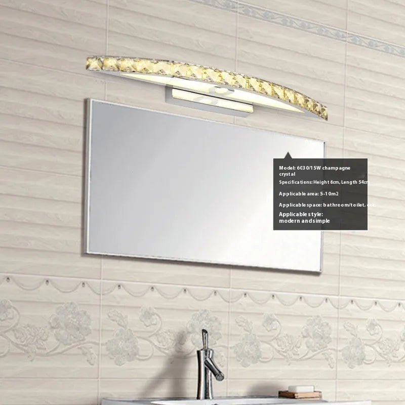 LED wall lamp with crystal face mask and stainless steel body, 44cm arc transparent crystal option