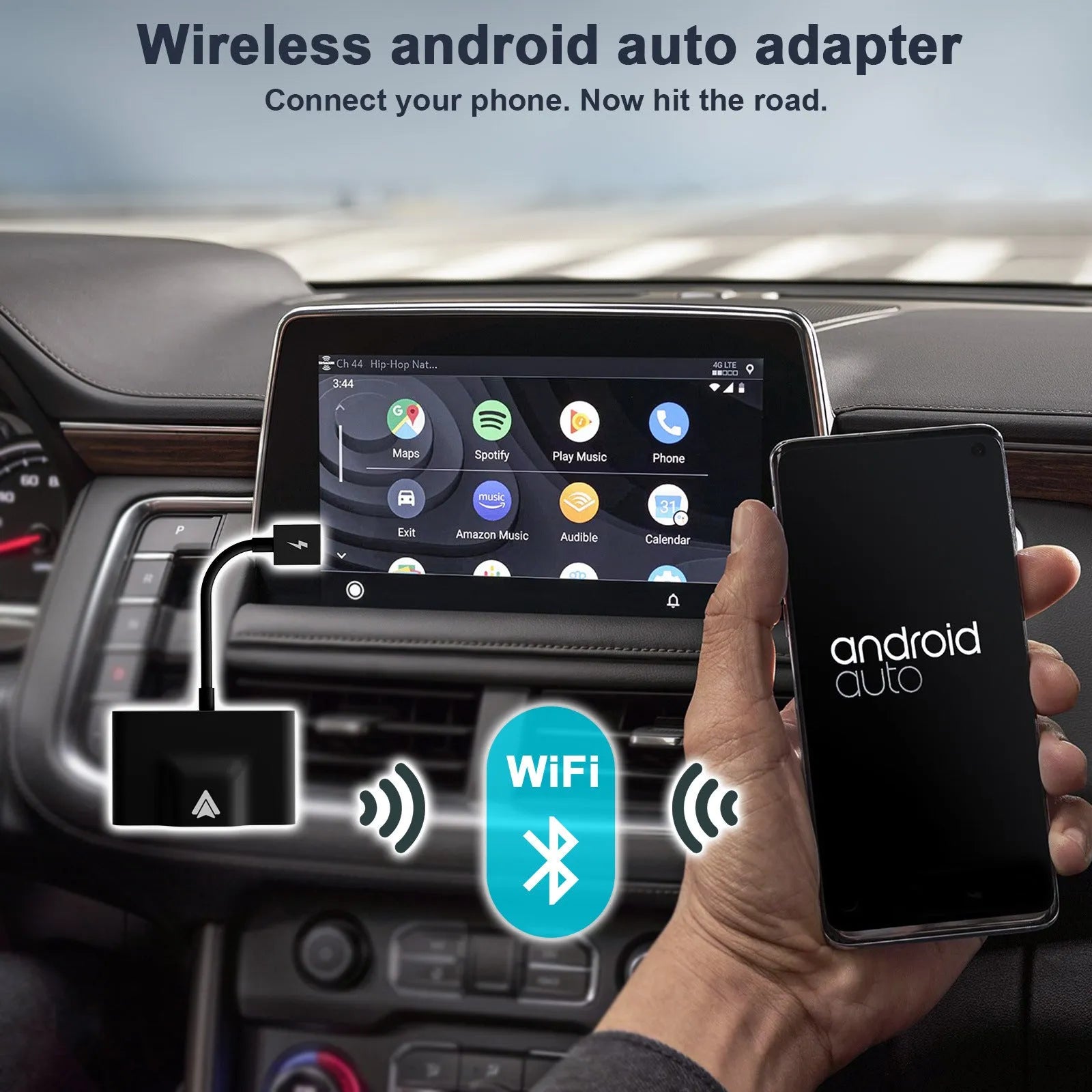 Car wired to wireless Android system adaptor for Android Auto conversion in black and white colour options