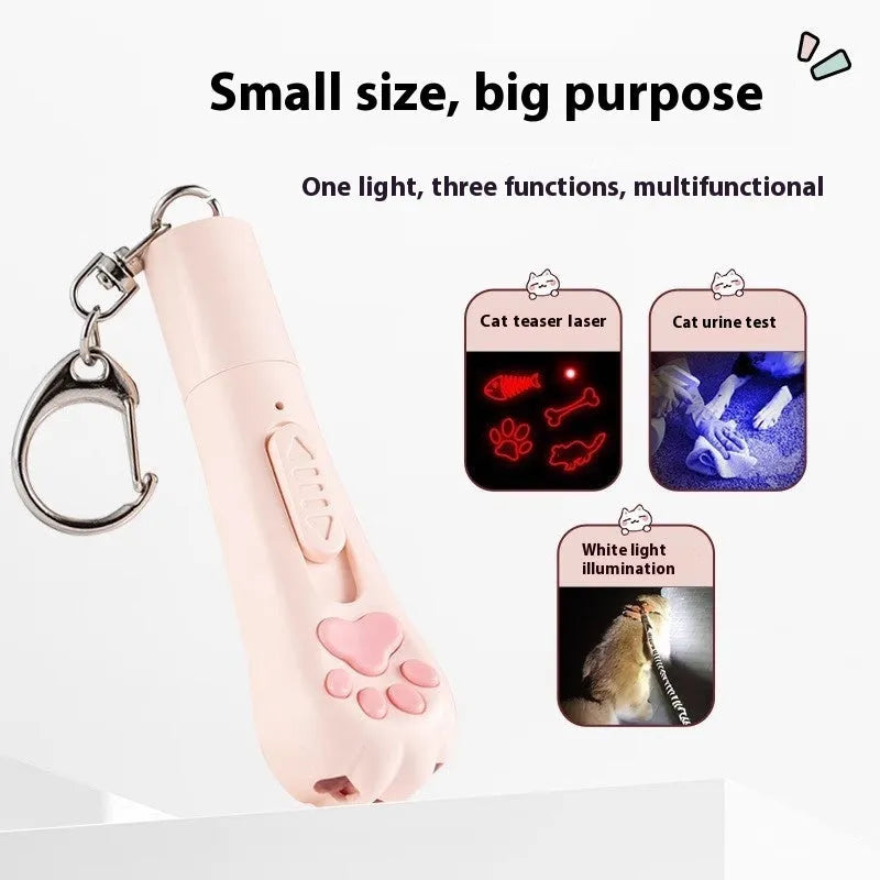 Cat charging pen light toy with feather attachment in cream white, pink, or sky blue colour