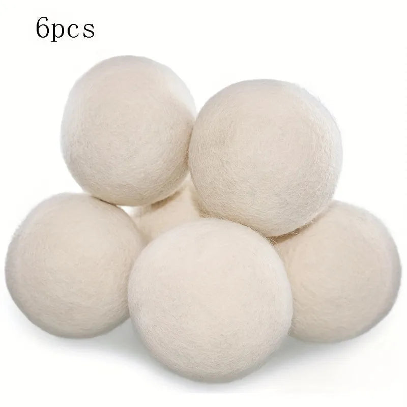 Set of six low allergenic laundry drying balls in various sizes for wrinkle reduction
