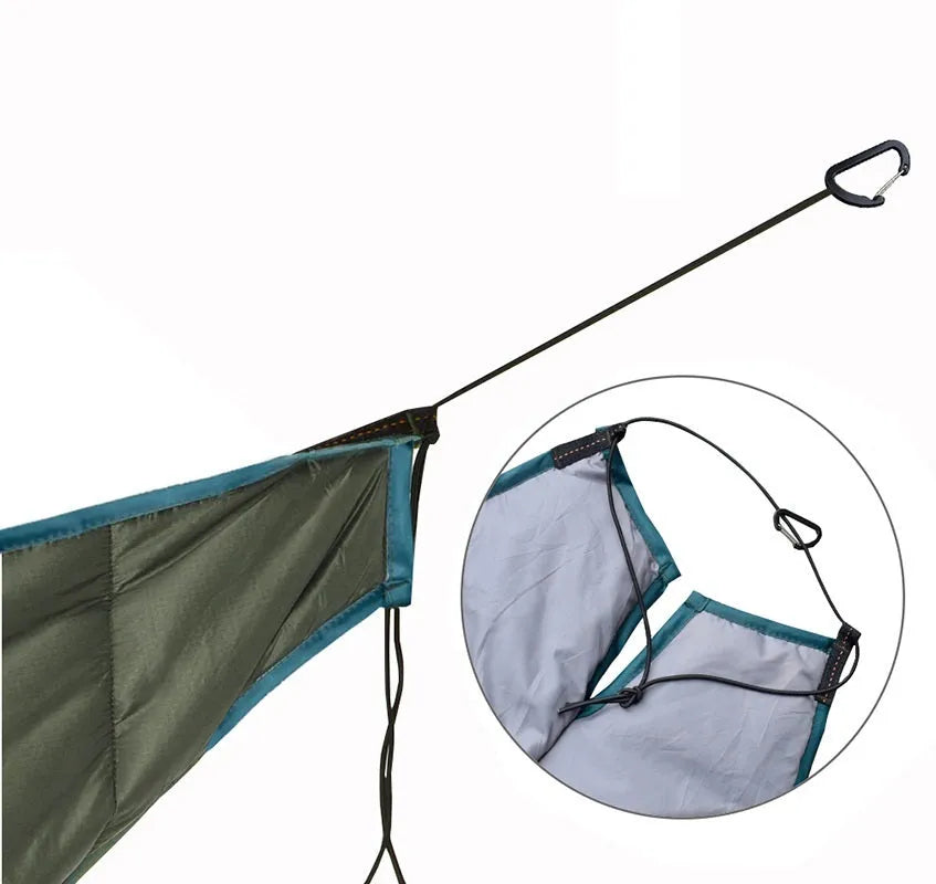 Green waterproof camping hammock in 20D380T nylon grid cloth, 228 x 65cm single portable folding outdoor leisure hammock