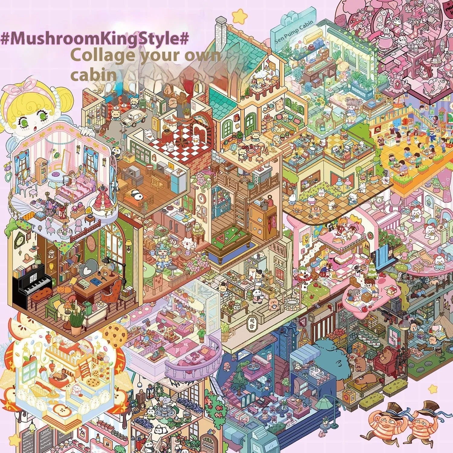 Yilan landscape sticker miniature scene book with 20 animal shop scene pieces for 3D collage assembly