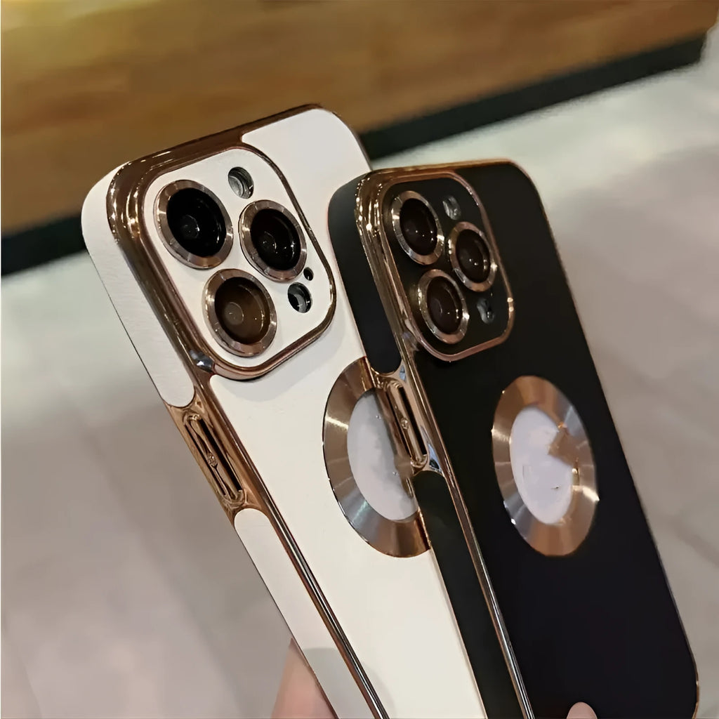 Imitation leather hollow-out electroplated phone case for Apple iPhone in dark purple colour