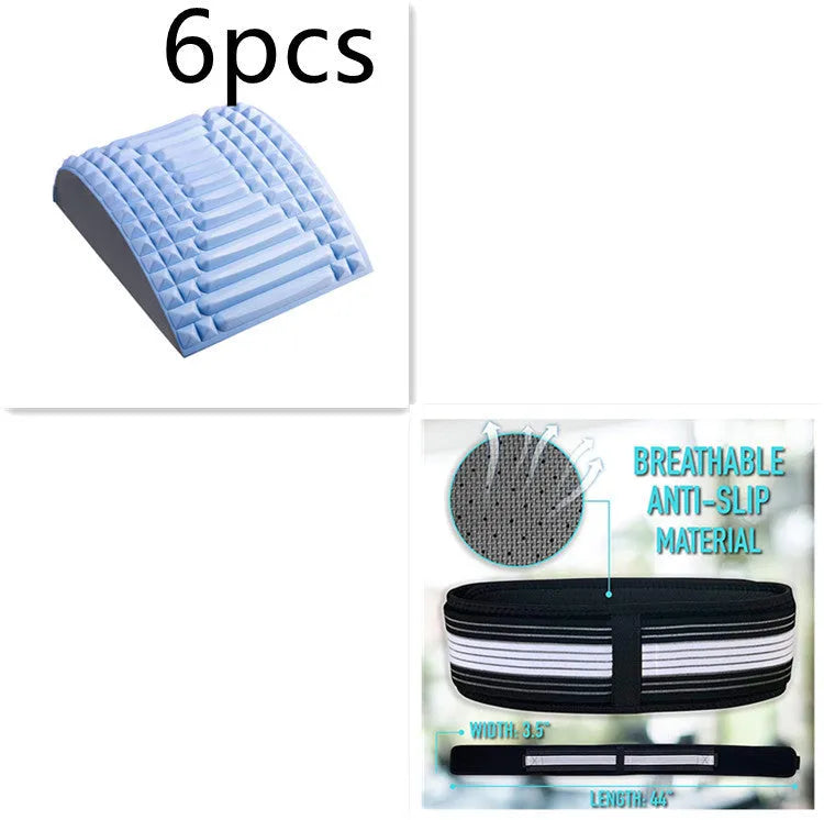 Blue back stretcher pillow for lumbar support with acupressure massage function