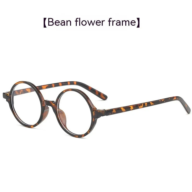 Artistic retro round non-prescription glasses with flat mirror lenses in four colour options