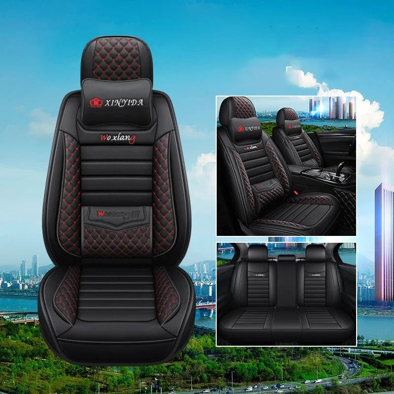 Red leather car seat cushion with high elastic sponge filler on a car seat.