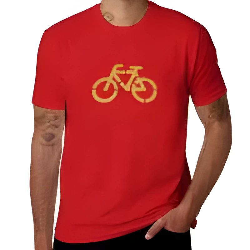 Man wearing a loose fit printed pattern short sleeve t-shirt in blue