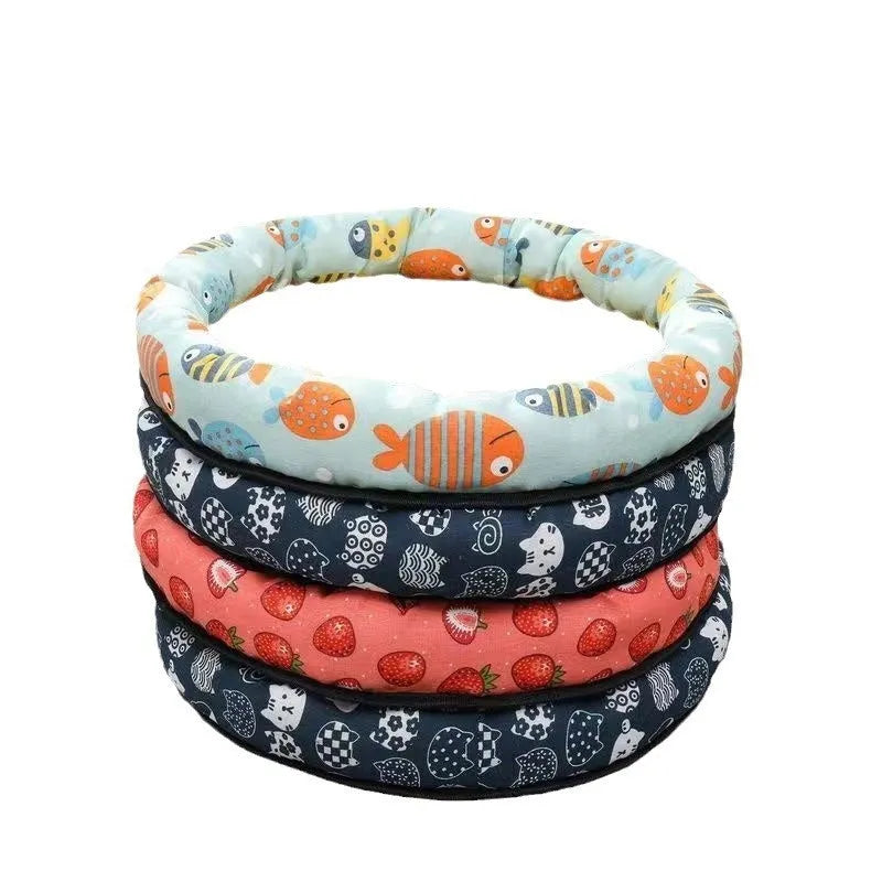 Summer pet mat cooling pad cloth material with four colour options Strawberry Blue Cat Dinosaur Small Colourful Fish universal sizes S M L XL