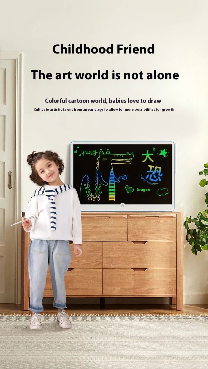 19-inch LCD children's drawing board with rechargeable operation and blue/white display