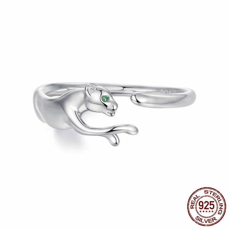 Silver-coloured alloy open ring with leopard print design and adjustable unisex band