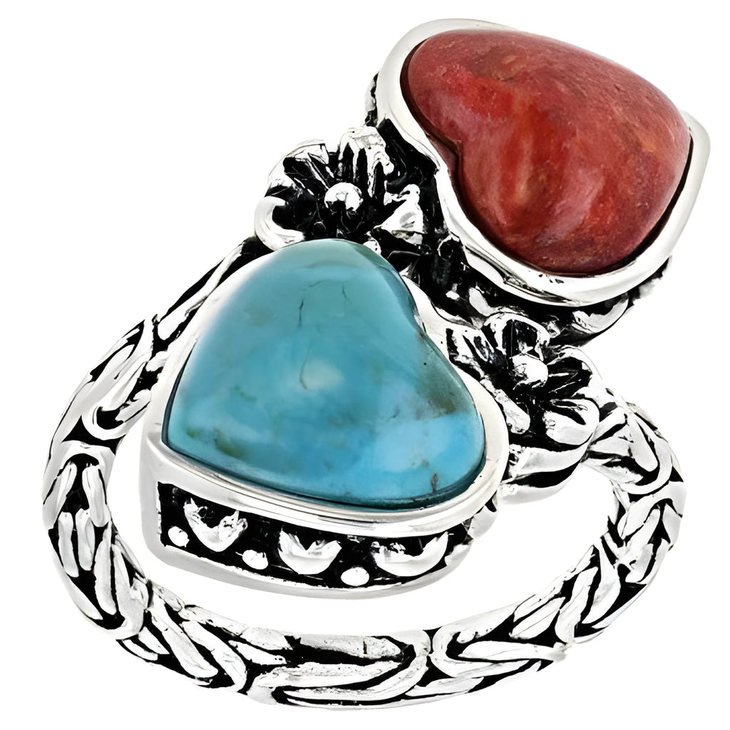 Antique silver alloy insect ring with turquoise stone for women