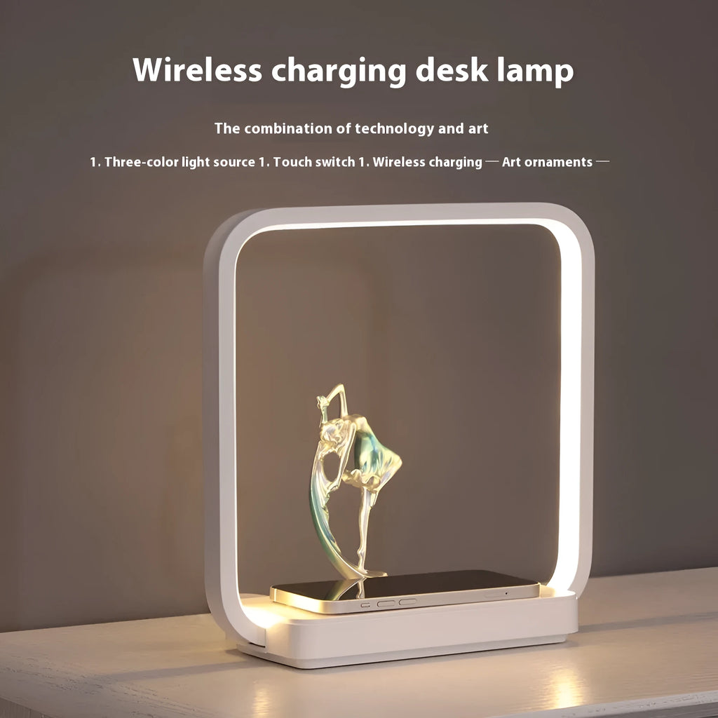 Blue Atmosphere table lamp with wireless phone charging pad, dimensions 25x9.6x26cm