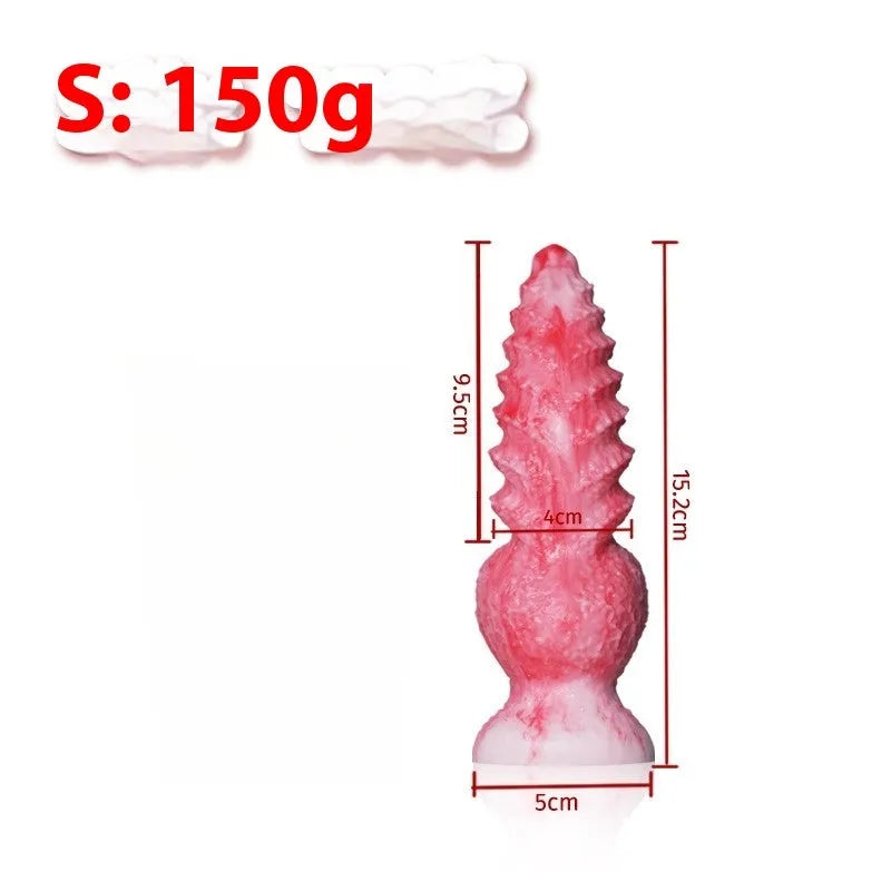 Pink platinum silicone penis-shaped masturbation device for women, showing Berserker S and M size options