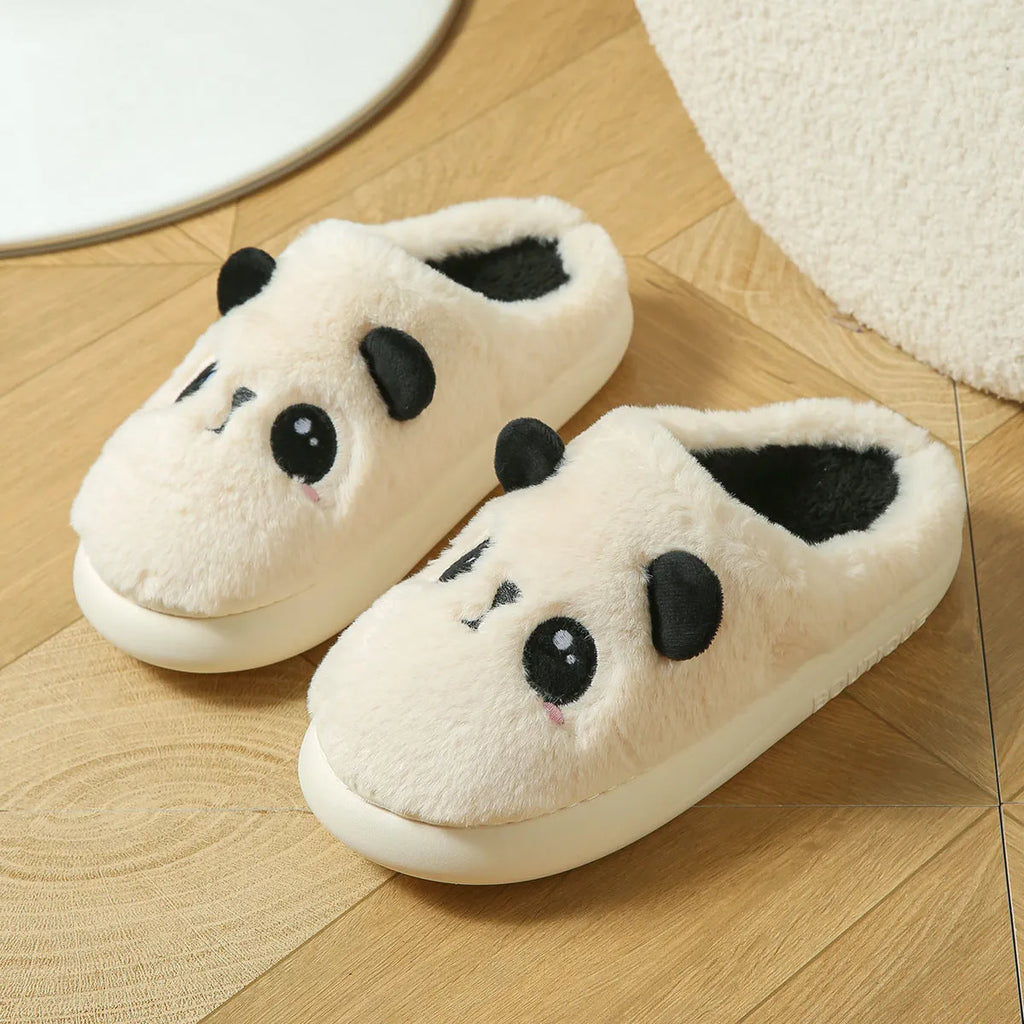Panda-themed cotton and linen toe ring slippers with non-slip PVC soles