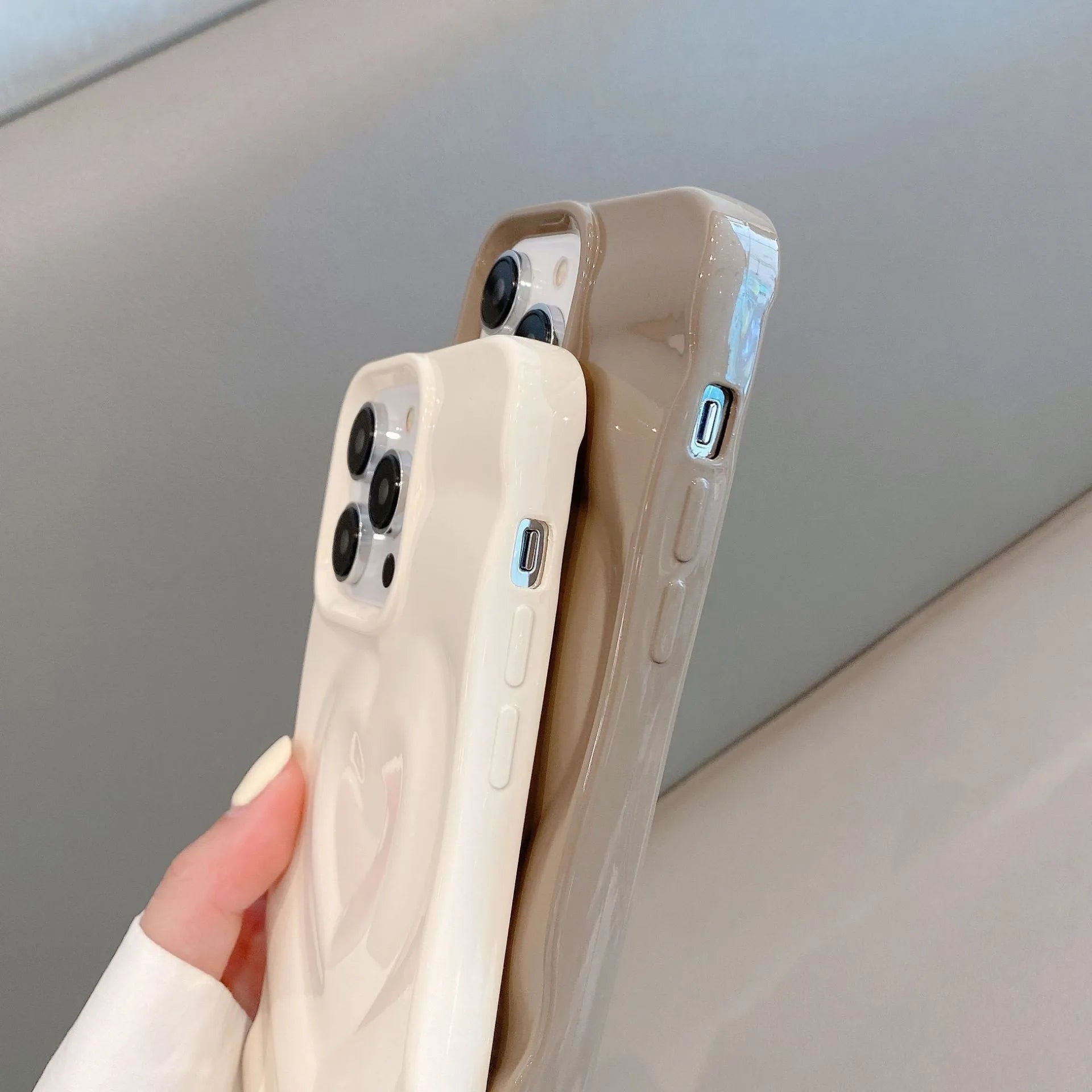 TPU soft phone case with three-dimensional love wave pattern pleated sleeve for Apple iPhone, milky white colour