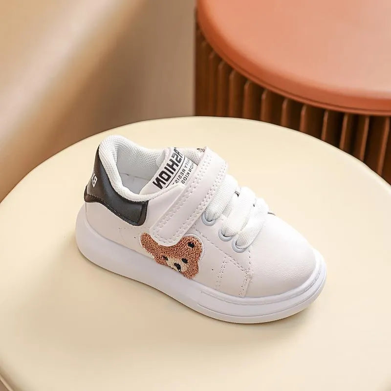 Baby Bear kids cartoon pattern sports shoes in black, green, or khaki with rubber sole
