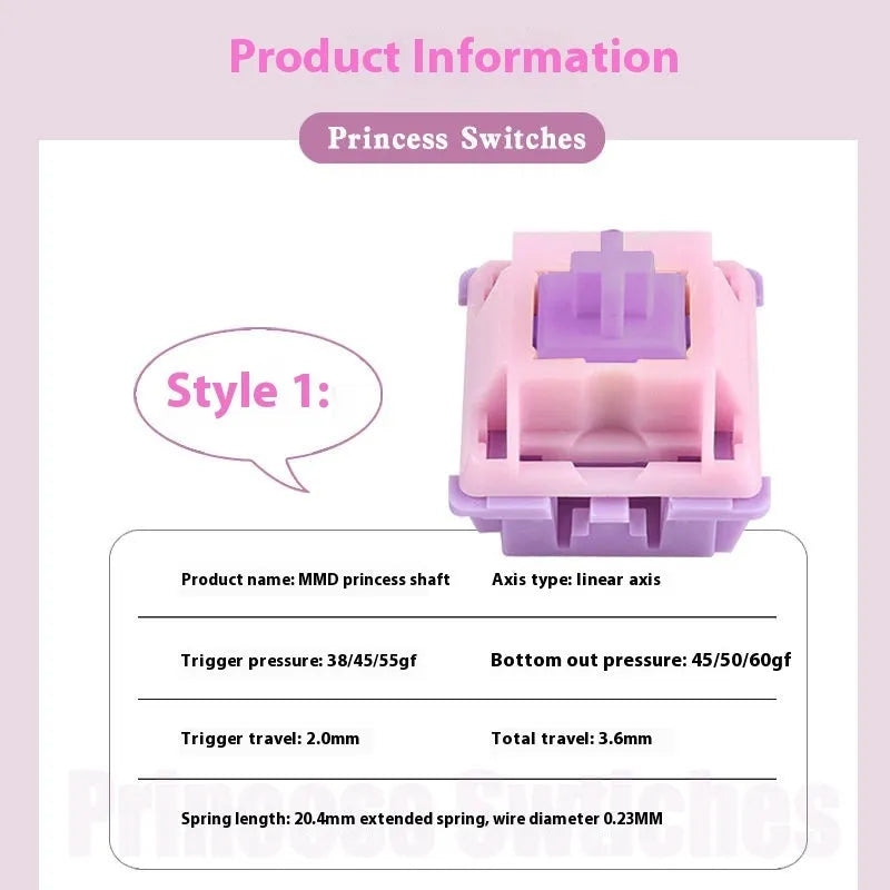 MMD Princess linear mechanical keyboard switch body with extended spring for custom keyboard builds