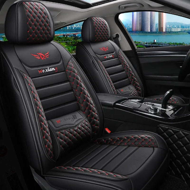 Red leather car seat cushion with high elastic sponge filler on a car seat.