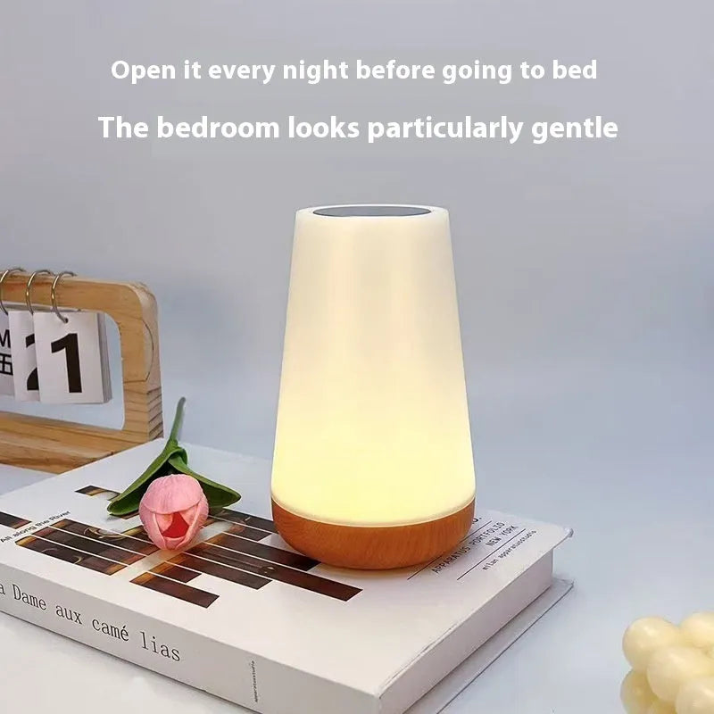 Creative wood grain rechargeable touch lamp with remote control, tapered silhouette, 3W LED