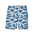 Men's 3D printed polyester beach shorts showing patterned design, available in sizes S to 6XL, three colour options