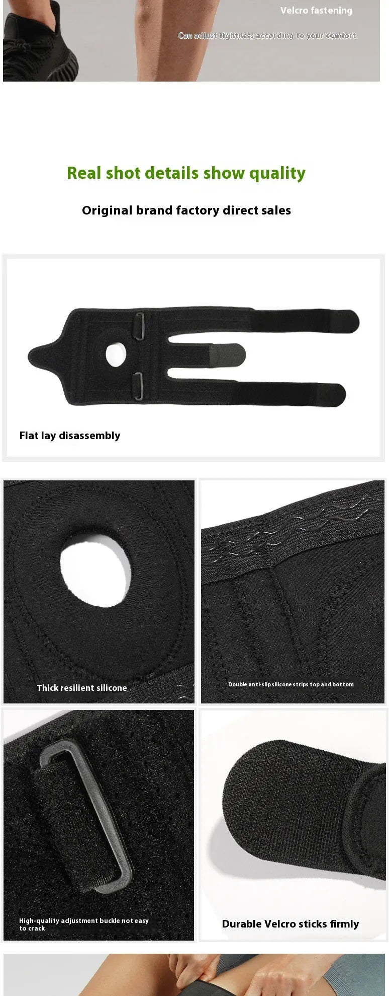 Black silicone non-slip knee pad for outdoor sports running cycling adult protective gear
