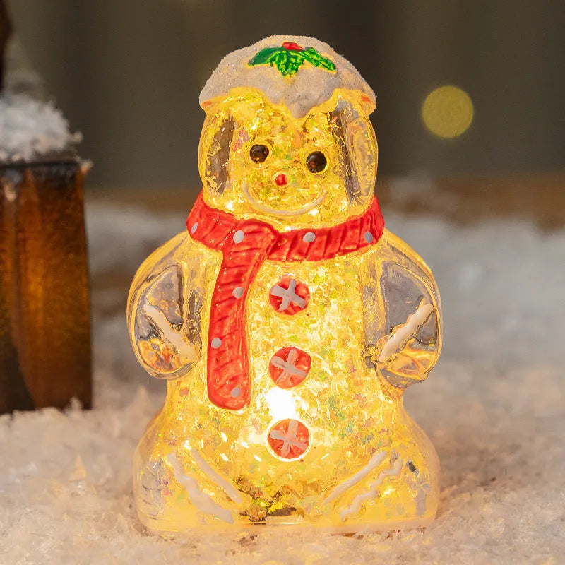 Glowing gingerbread man Christmas ornament with red scarf, plastic decoration measuring 6.5x4x10.5cm