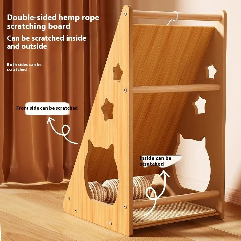 Vertical cat scratch board with wall mounting and hemp rope sisal scratching surface