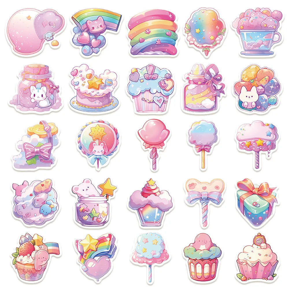 Fresh candy coloured waterproof decorative stickers with small object designs measuring 4-7cm